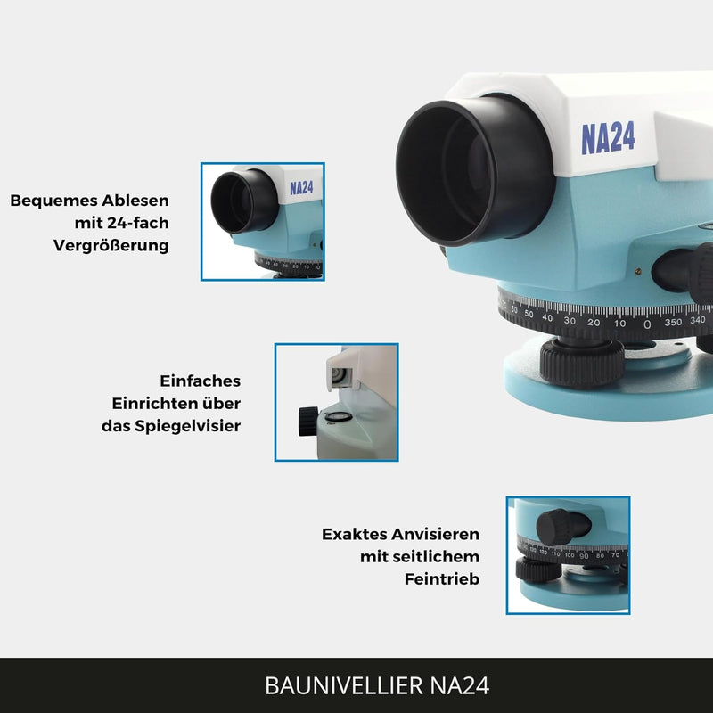 hedue® Optisches Nivelliergerät NA24 - Baunivellier zur Messung von Höhenunterschieden und Winkeln,