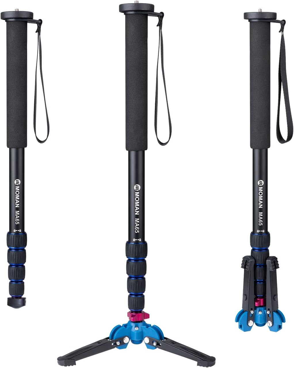Einbeinstativ, Moman MA65 Kamera Stativ mit Füssen Aluminium Reisestativ DSLR Monopod Kompakter Trag