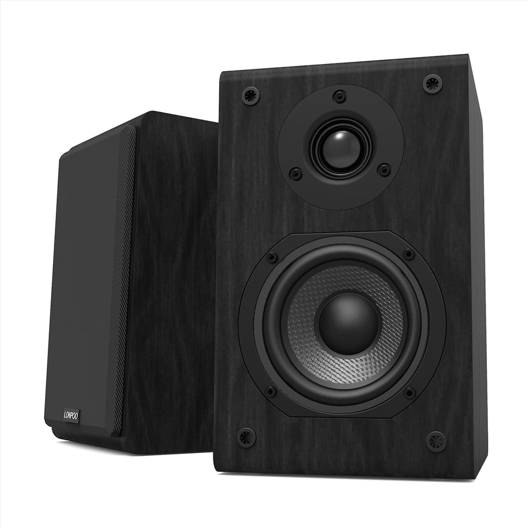 LONPOO 2-Wege Passive Regal-Lautsprecher, 75W RMS Klassische Holz-Lautsprecher mit 4-Zoll Kohlefaser