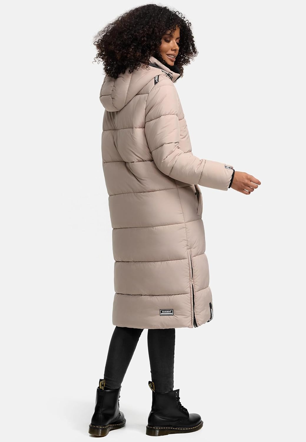 MARIKOO Damen Wintermantel warmer Steppmantel lang mit abnehmbarer Kapuze Reliziaa XS-3XL S Taupe, S