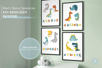 Papierschmiede® Kinderbilder 4er Set, A4 gerahmt in Holzrahmen (schwarz), Geschenk für Jungen Wandde