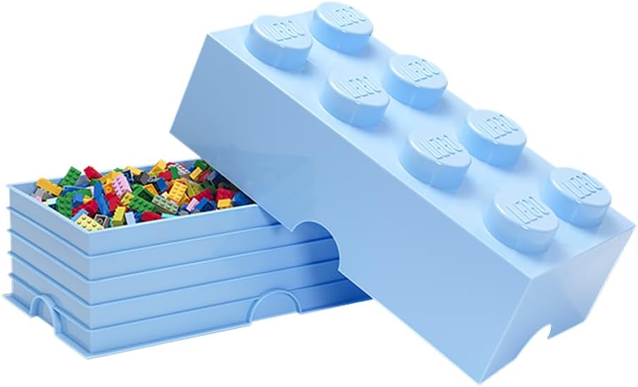 LEGO Aufbewahrungsstein, 8 Noppen, Stapelbare Aufbewahrungsbox, 12 l, hellblau, Hellblau