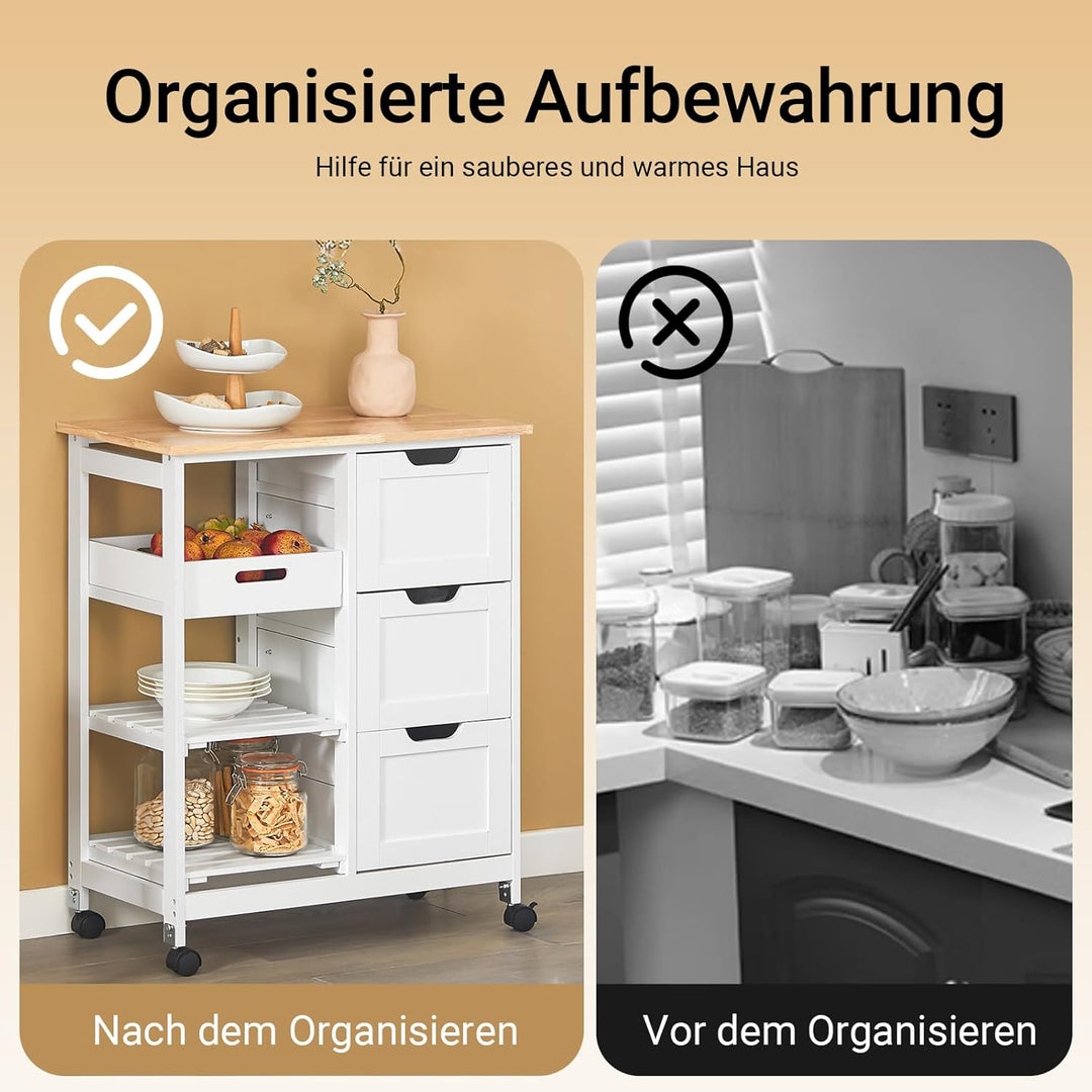 SoBuy FKW79-W Küchenwagen Servierwagen Beistellwagen Rollwagen mit 3 Schubladen und 3 Ablagen Weiss