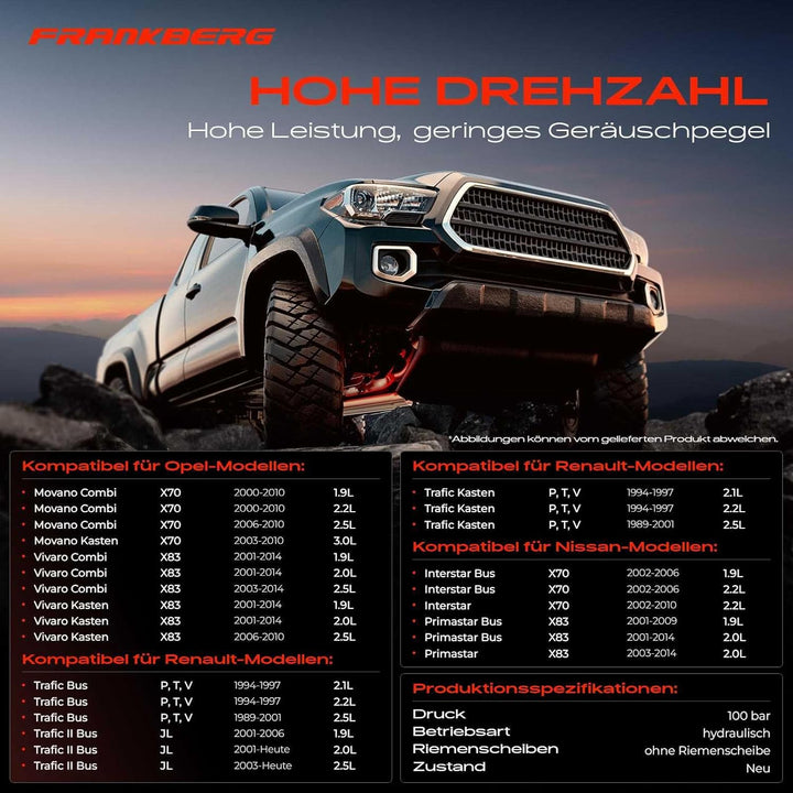 Frankberg Servopumpe Hydraulikpumpe Lenkung Kompatibel mit Interstar X70 1.9L 2.2L 2002-2010 Movano