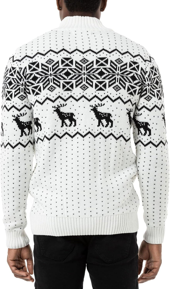 Redbridge Herren Strickjacke Norweger Strickpullover mit Reissverschluss S Weiss, S Weiß