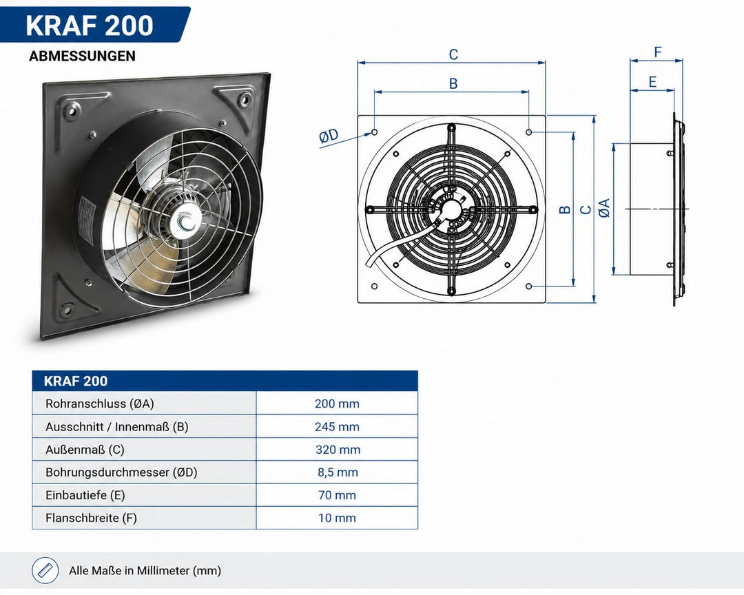 Uzman-Versand 200mm Wandventilator (KDR-200) Bauventilatoren Fensterventilator Wandlüfter Lüfter Ven