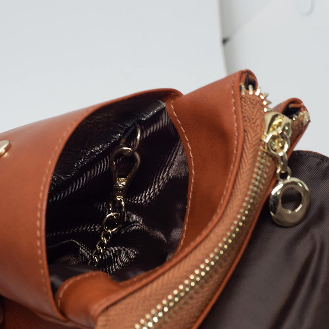 BAWAKO Damen Umhängetasche Leder, schicke Schultertasche mit Reissverschluss Damen und Mädchen, trag