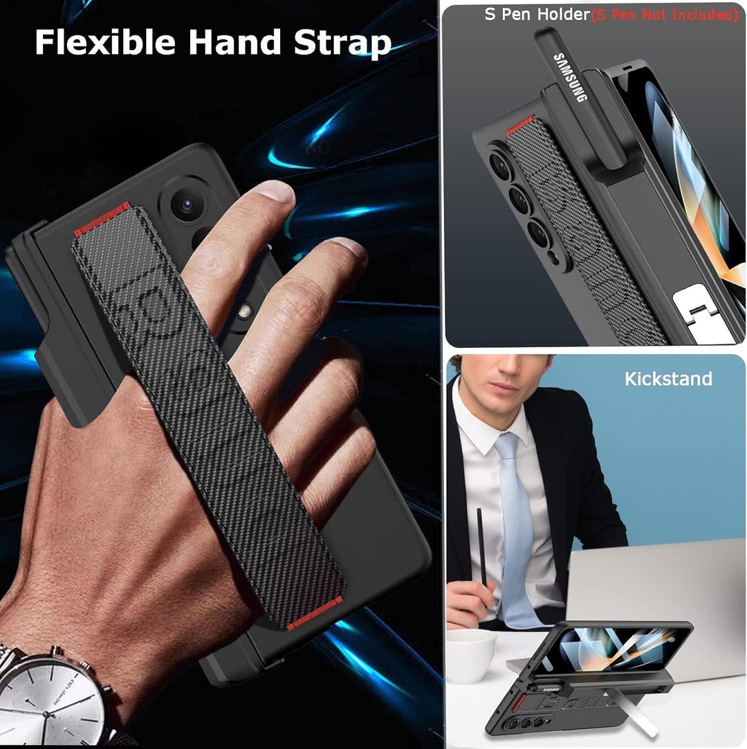 NINKI Magnetic Case für Samsung Galaxy Z Fold 4 hülle mit S Stift Halter Gurt,[Scharnierschutz] [Bil