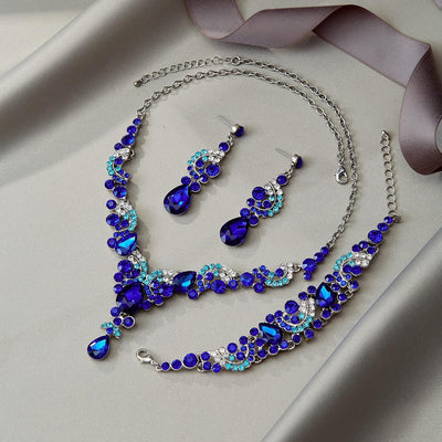 EVER FAITH Kristall Schmuckset Hochzeits Braut Art Deco Floral Teardrop Halskette Ohrringe und Armba