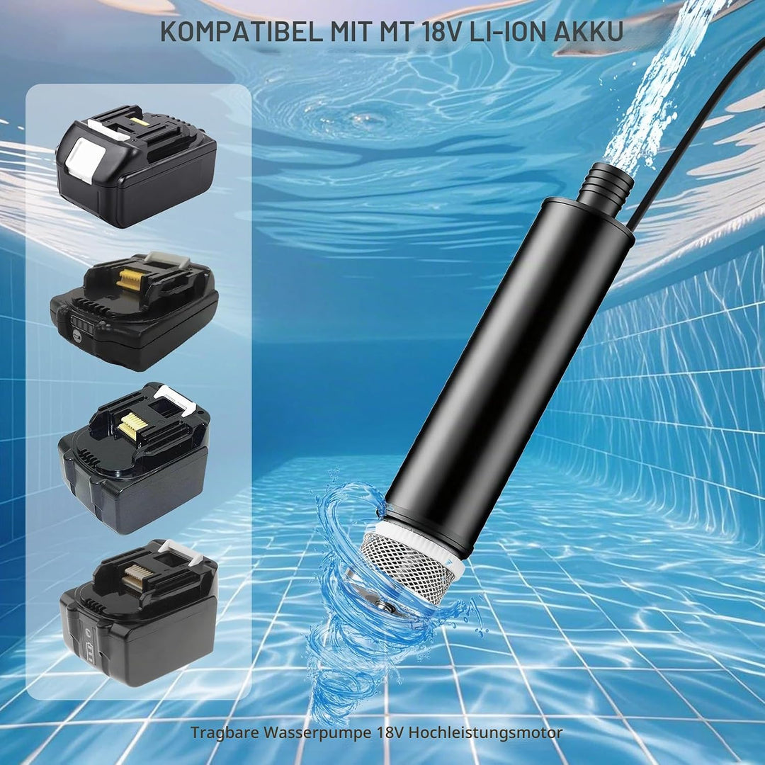 Tauchpumpe kompatibel mit Makita 18V Batterie, 30L/min, Wasserdurchfluss mit 5m kabel, 100W Elektris