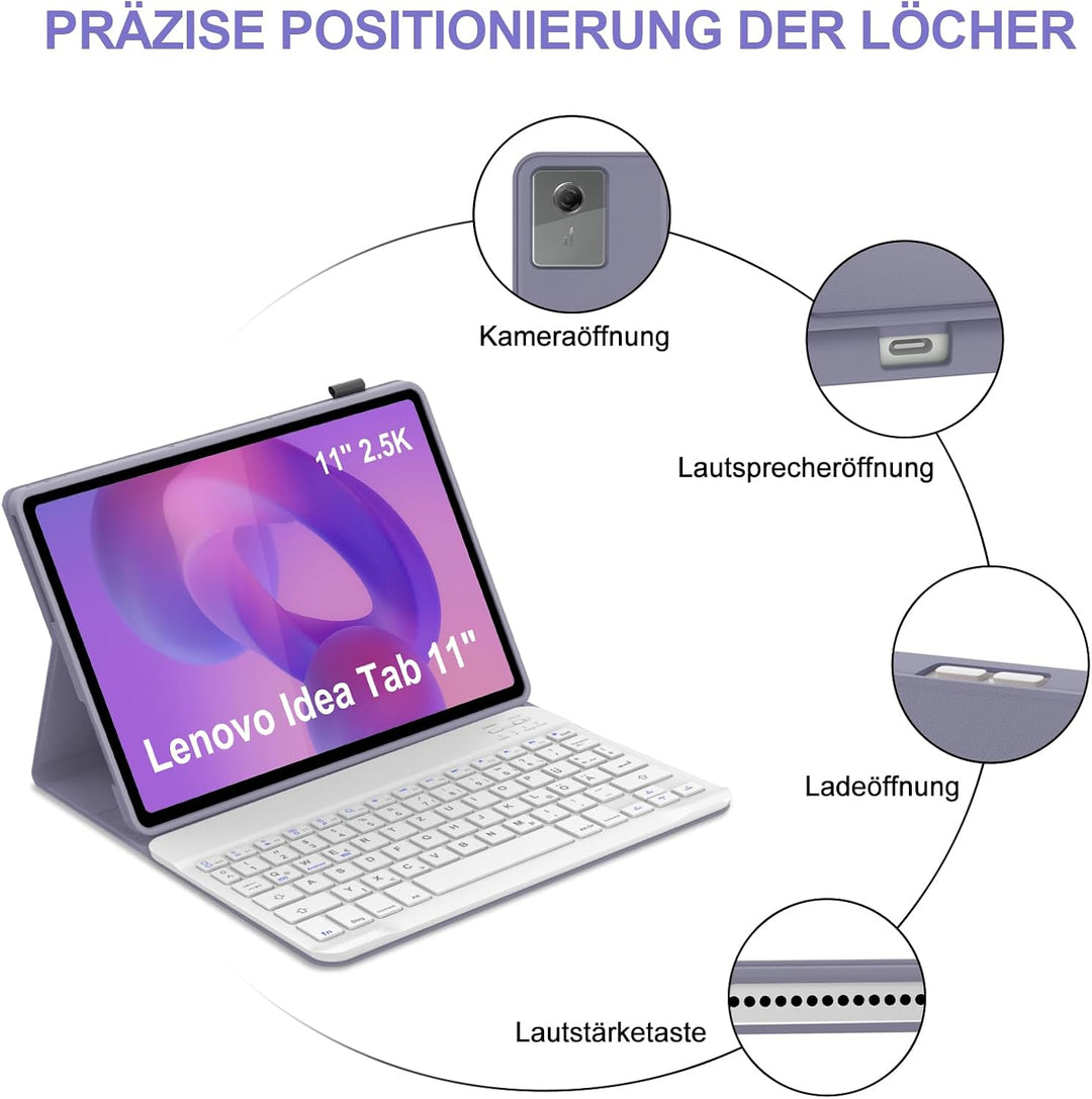 IVEOPPE Hülle mit Tastatur für Lenovo Idea Tab 11" 2025, Bluetooth Abnehmbare Magnetisch QWERTZ Tast