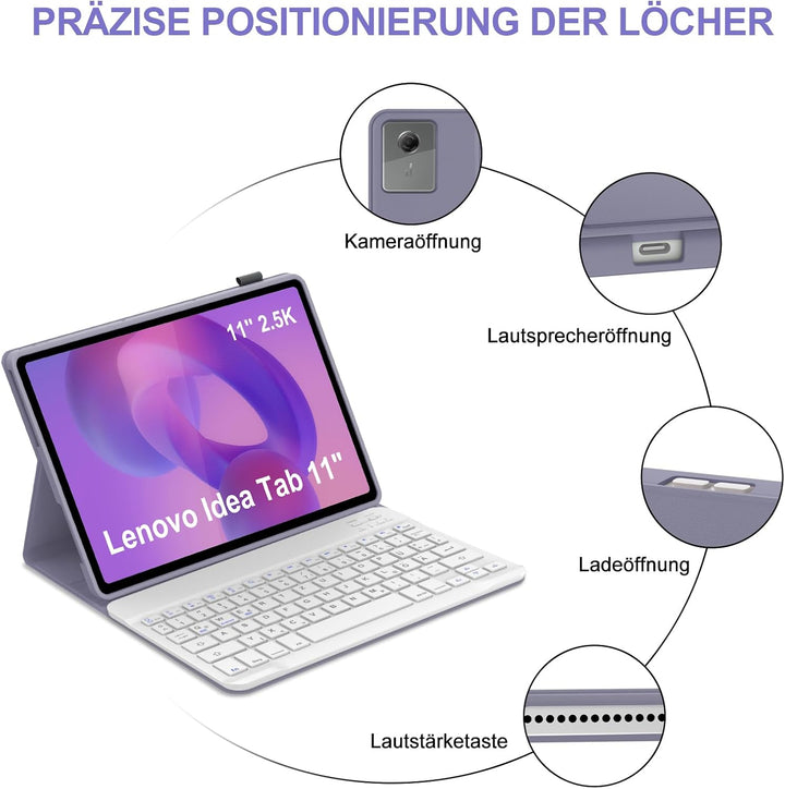 IVEOPPE Hülle mit Tastatur für Lenovo Idea Tab 11" 2025, Bluetooth Abnehmbare Magnetisch QWERTZ Tast