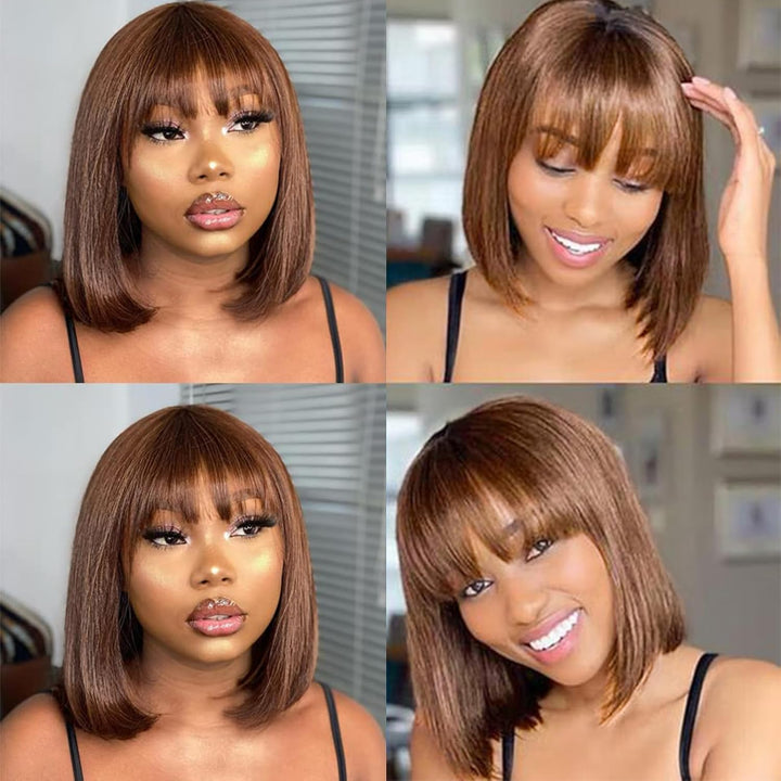 Brown Bob Wig Human Hair Echthaar Perücke None Lace Front Wig Bone Straight Human Hair Wig High Ligh