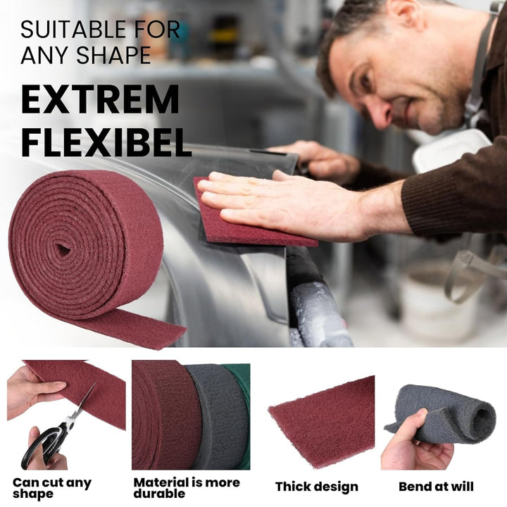 Schleifvlies Rolle 5 m x 95 mm Korn 400, Schleifpad/Schleiffleece für Holz, Edelstahl, Metall und Sc
