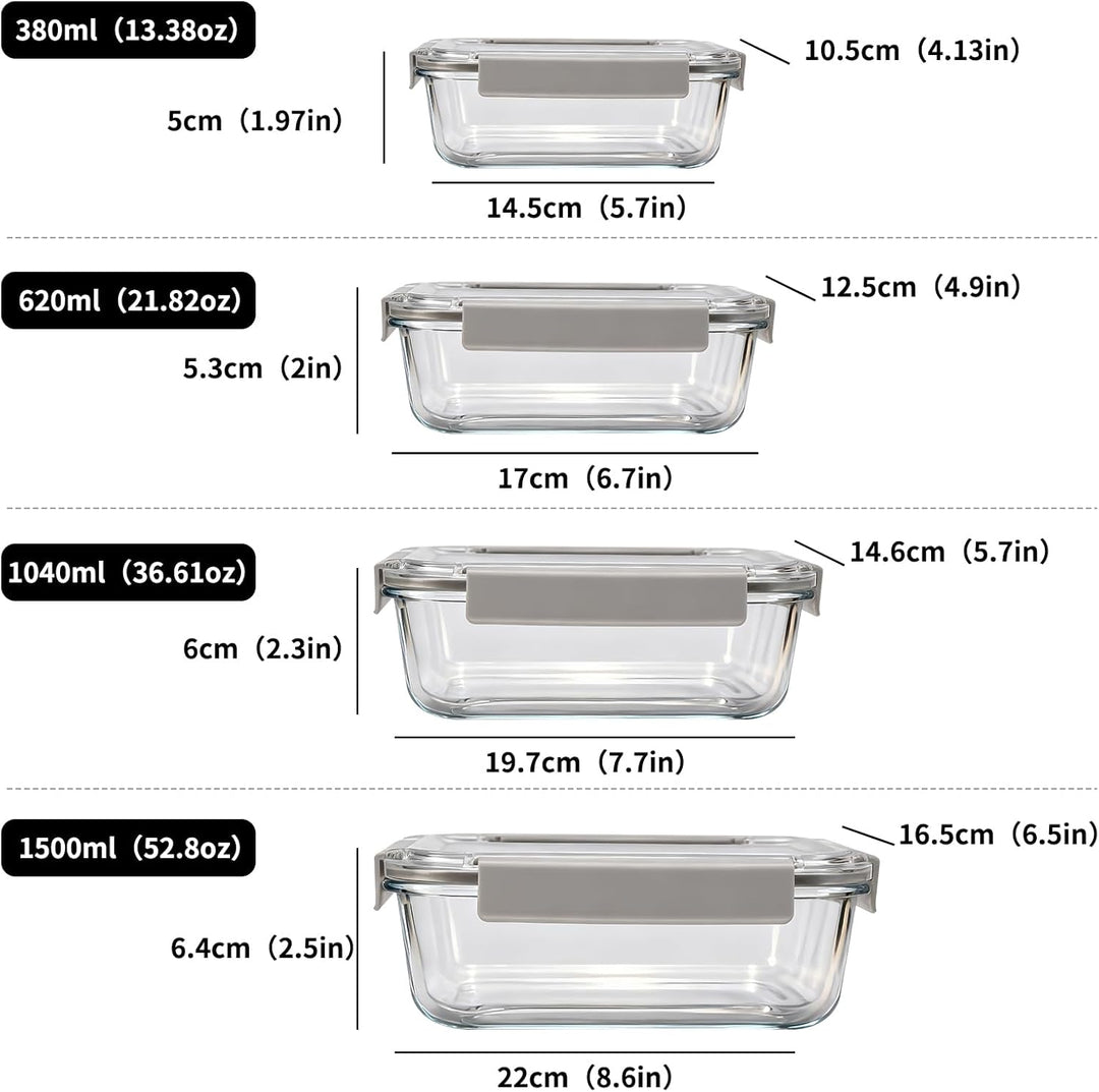 Meal Prep Gläser 16 Teilig (8 Deckel &amp; 8 Behälter)- Glasbehälter mit Deckel - Frischhaltedosen Glas