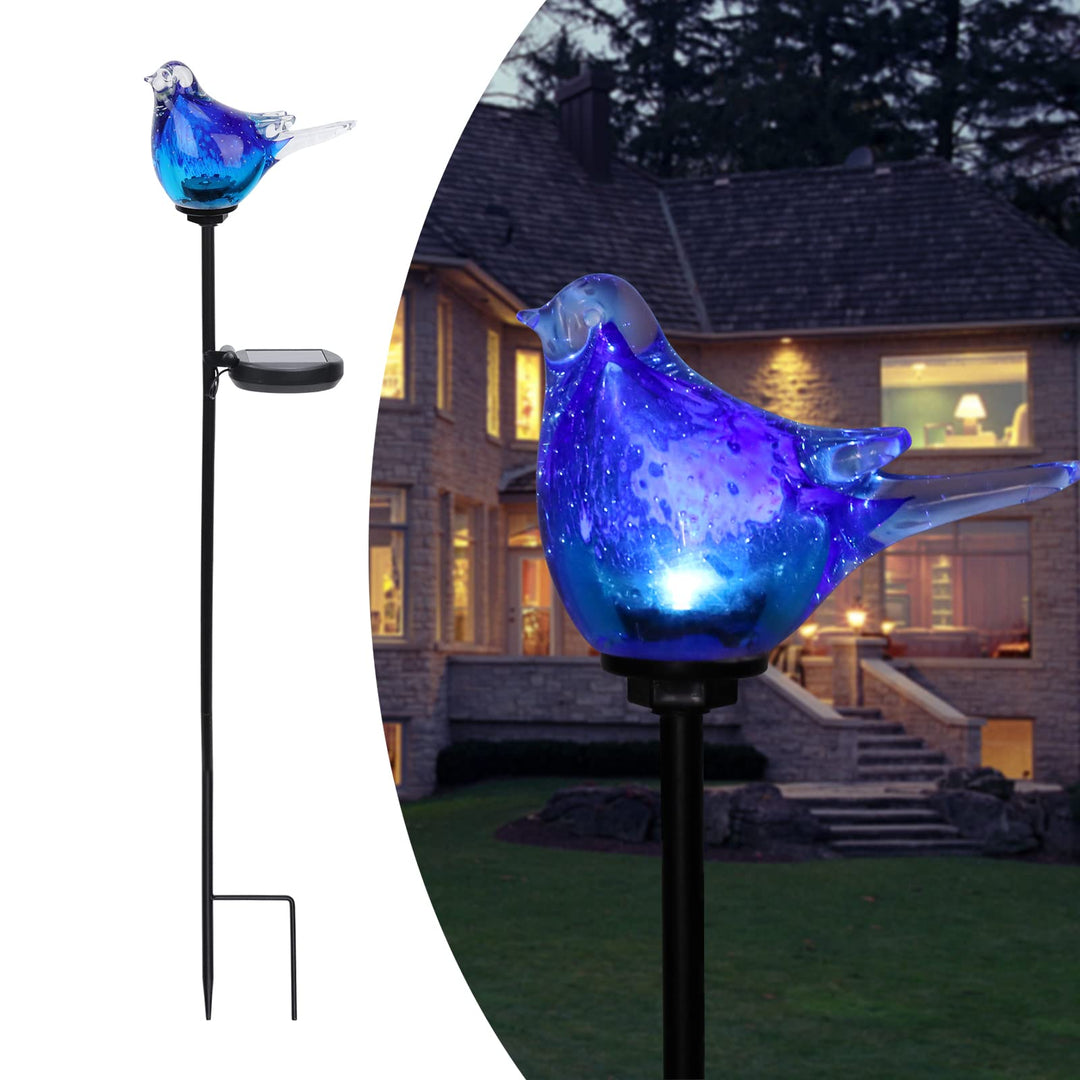 Afirst Solar Bluebird Gartenstecker – mundgeblasenes Glas Dekorative Garten Wegeleuchten Outdoor Was