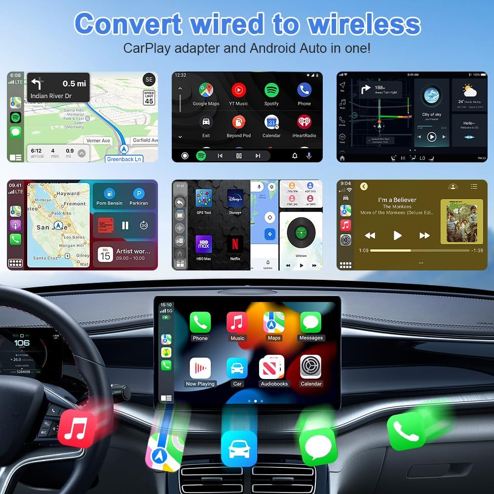 Flintronic CarPlay Adapter Kabellos CarPlay Dongle mit USB und USB-C Verlängerungskabel, kompatibel