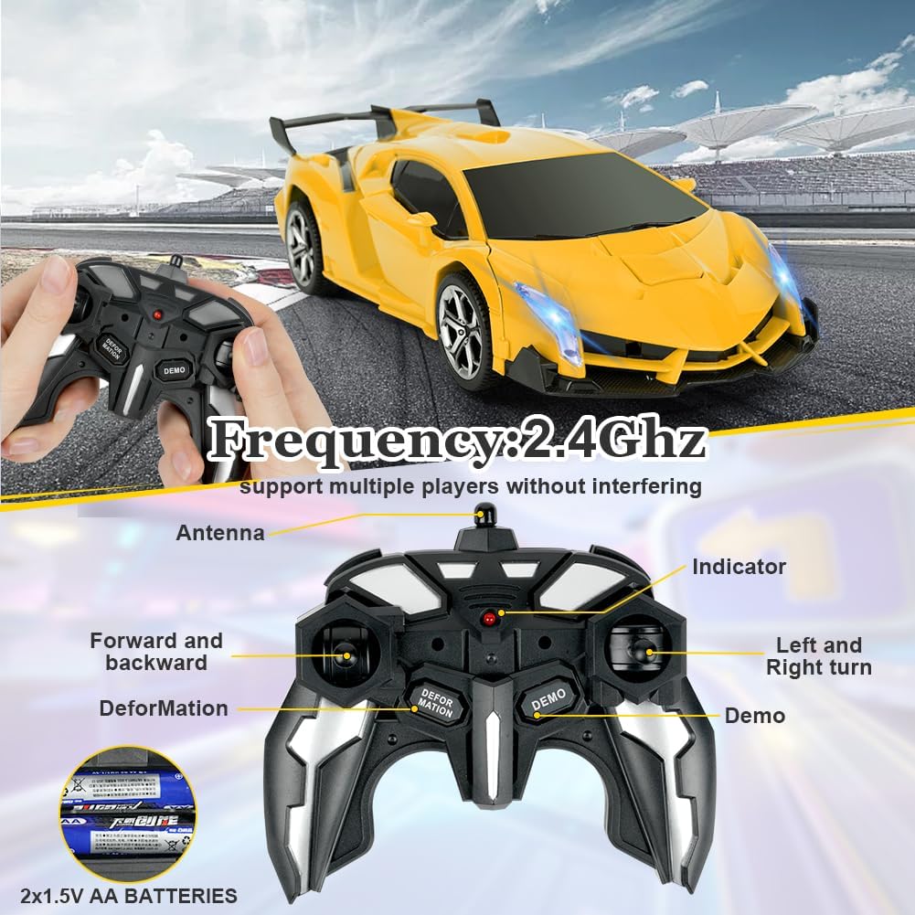 HOTUT Fernbedientes Auto, 1:18 Transformer Roboter Spielzeug mit 2.4GHz Fernbedienung, Polizeiauto -