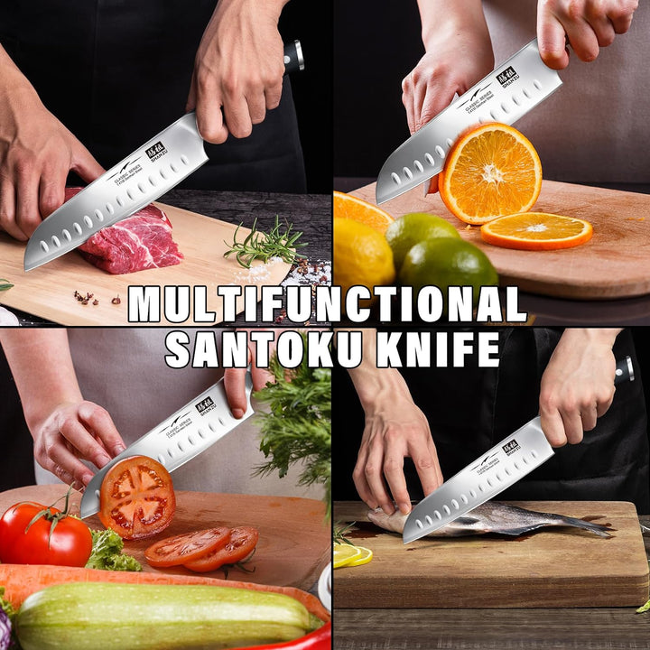 SHAN ZU Kochmesser Küchenmesser, Chefmesser Santoku Deutscher Carbon Edelstahl Scharfe Messerklinge