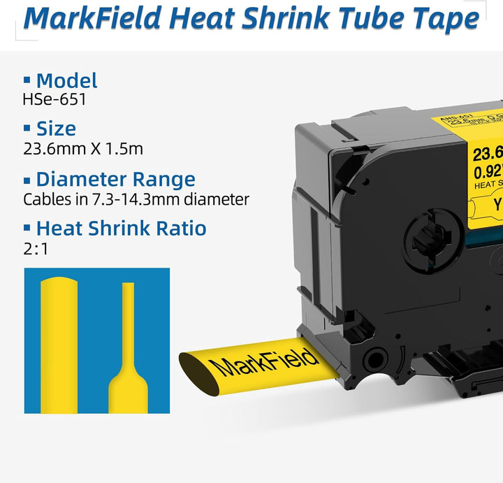 MarField HSe-651 23.6mm Schrumpfschlauch Schriftband Kompatibel mit Brother P-touch HS HSe651 Heat S