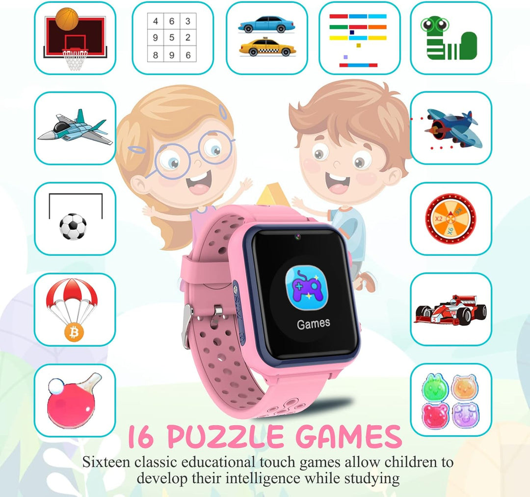 Smartwatch Kinder, Spiele, Telefon für Mädchen und Jungen (Pink) Rose 1,44 Zoll, Rose 1,44 Zoll