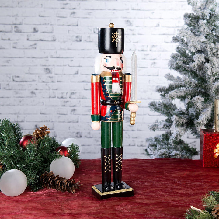 infactory Nussknacker Figur gross: 2er-Set Handbemalte Deko-Nussknacker aus Holz, 48,5 cm (Weihnacht