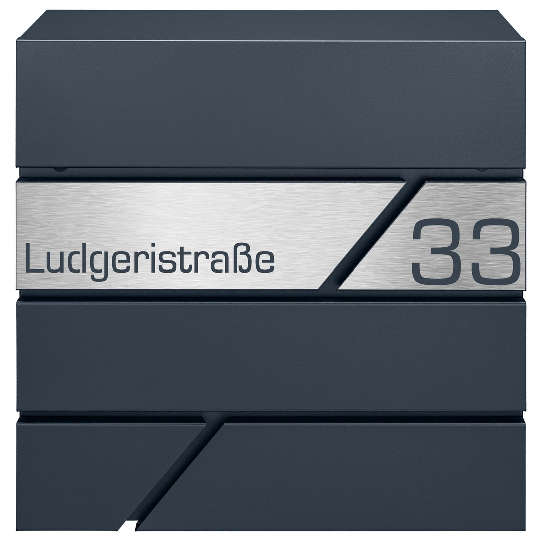Briefkasten mit Zeitungsfach in Anthrazit, Edelstahlbriefkasten, Wandbriefkasten Briefkasten mit Sch