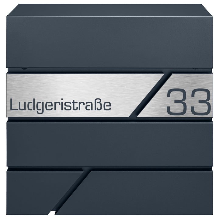Briefkasten mit Zeitungsfach in Anthrazit, Edelstahlbriefkasten, Wandbriefkasten Briefkasten mit Sch