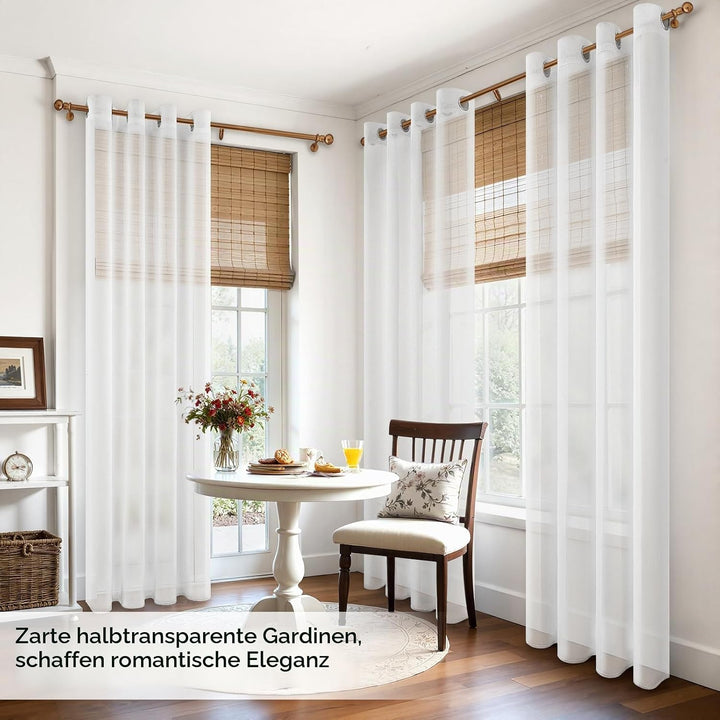 MRTREES Stores Gardinen Weiss Wohnzimmer Gardinen modern Schlaufenschal 2er Set 122×140cm (H×B) Vorh