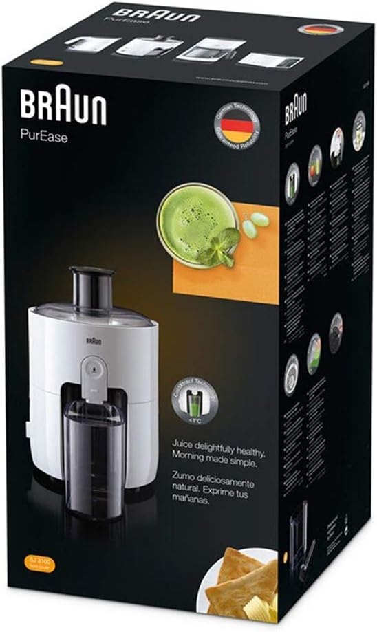 Braun Household PurEase Entsafter SJ 3100 WH – Juicer für selbstgemachte Säfte, Grosser Einfüllschac