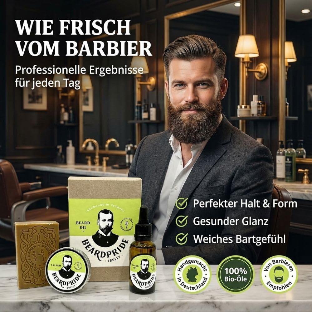 Beardpride® Bartpflege Set für Männer | Bartöl + Bartbalsam + Bartseife | Das perfekte Herren Gesche