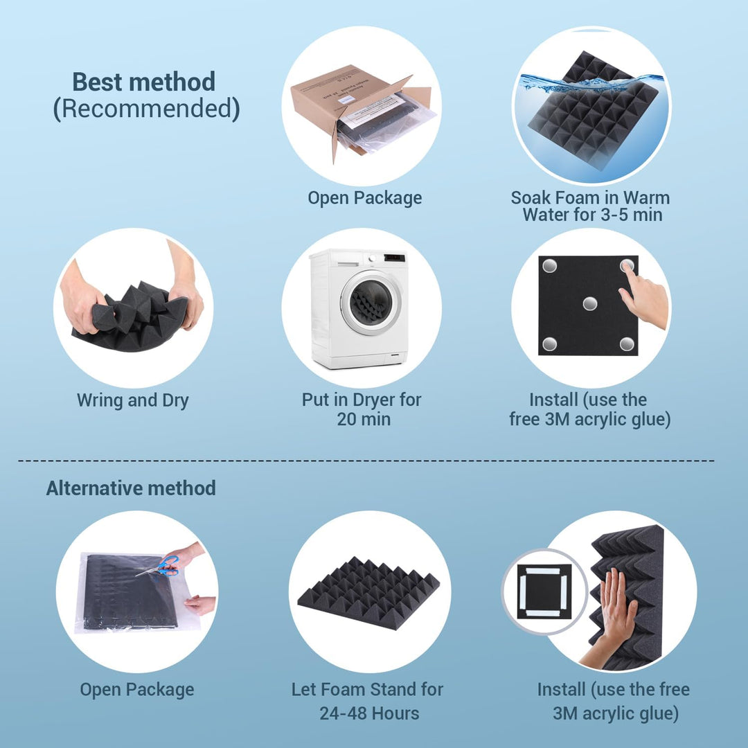 Ohuhu Akustikschaumstoff Akustikpaneele 24 Stück mit Aufkleber, Schalldämmung Wand Schallabsorber Ak