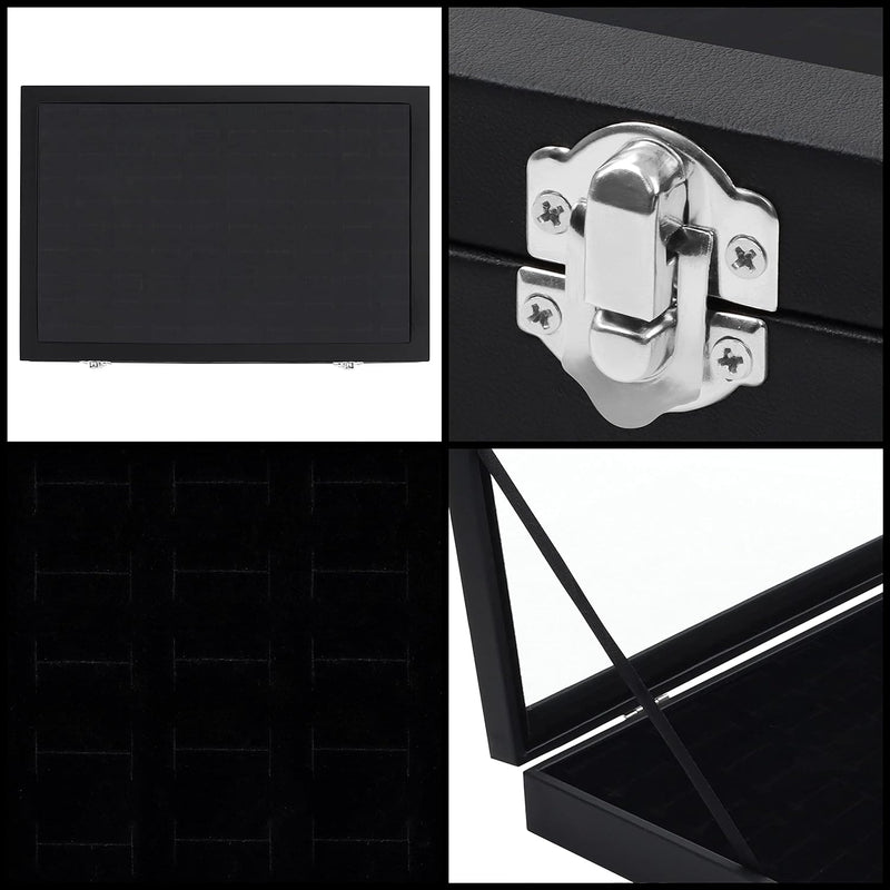 Kurtzy 2er Pack Schwarzes Samt Ring Schmuck Aufbewahrungssystem Schmuckkästchen Glas Deckel mit 100