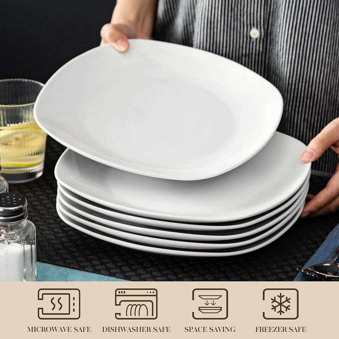 MALACASA, Serie Elisa, 6 TLG. Porzellan Tellerset Speiseteller Flache Teller Essteller Set Flachtell