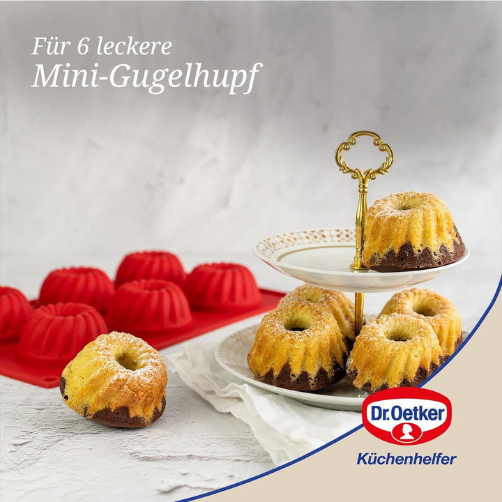 Dr. Oetker 1270 Mini Gugelhupfform 6-er Silikon Flexxibel, Gugelhupf Backform, für süsse Mini-Gugelh