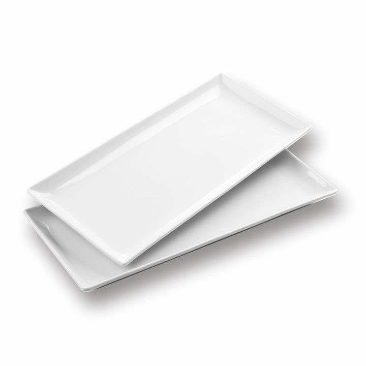 WishDeco Servierplatte Gross 2er Set, Servierteller Porzellan 40x19 cm, Kuchenplatte Rechteckig, Tel