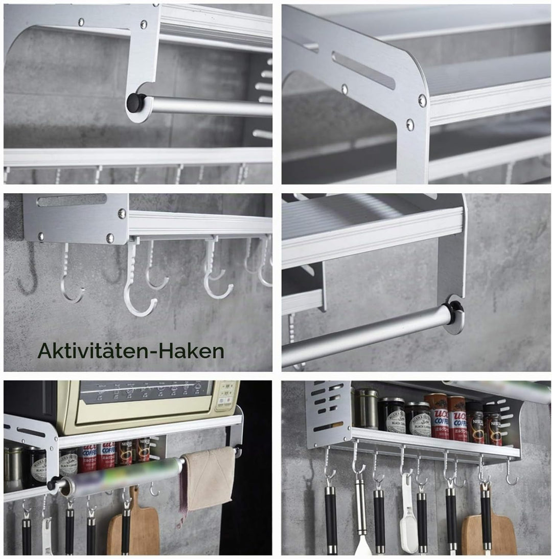 Uziqueif Halterung Mikrowellen Mit 10 Haken Und 2 Ablagen Mikrowellenhalter Ablage Halter Microwelle