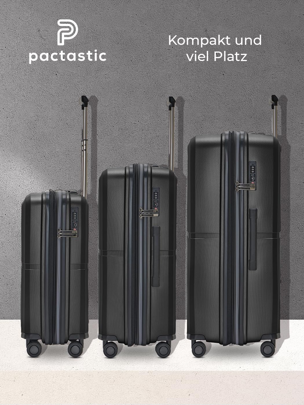 Pactastic Ultra leicht Hartschalen Koffer-Set 3-teilig | Robustes Polypropylen Material | mit Dehnfa