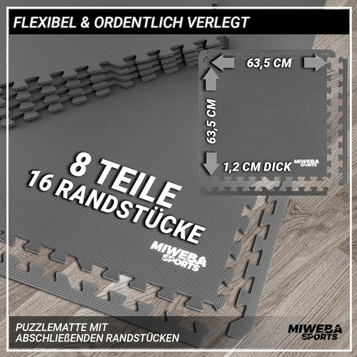 Miweba Sports Bodenschutzmatte BS100 | Sportmatte 3,175 m² - Set 8-teilig - 63,5 x 63,5 x 1,2 cm - P