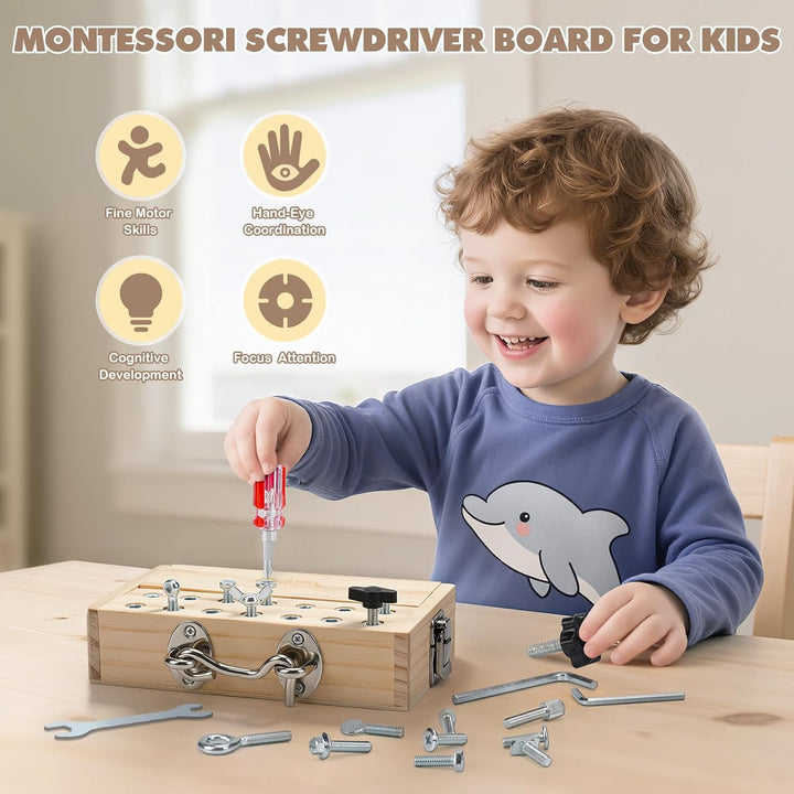 Vanplay Montessori Spielzeug ab 3 4 5 Jahre, Motorikspielzeug Holzspielzeug Schraubendreher Busy Boa