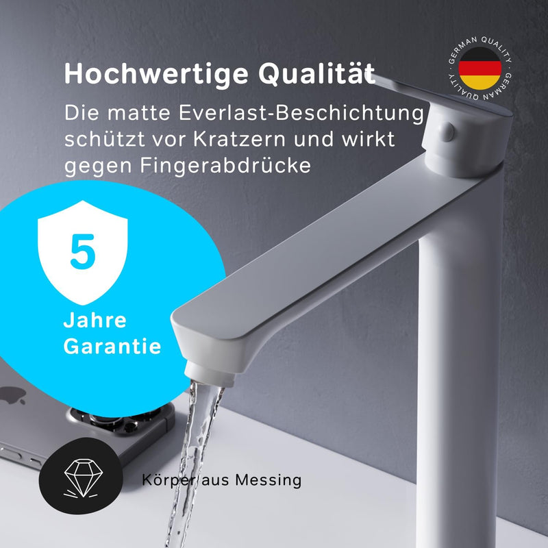 AM.PM Waschtischarmatur mit Klick-Ablaufgarnitur, Wasserhahn Bad mit Auslauf Höhe 193mm, SoftMotion