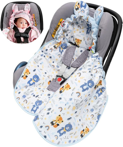 Mikos Einschlagdecke Babyschale Herbst Winter, Baby Fusssack mit Zip 100% Baumwolle GOTS Zert. Stric