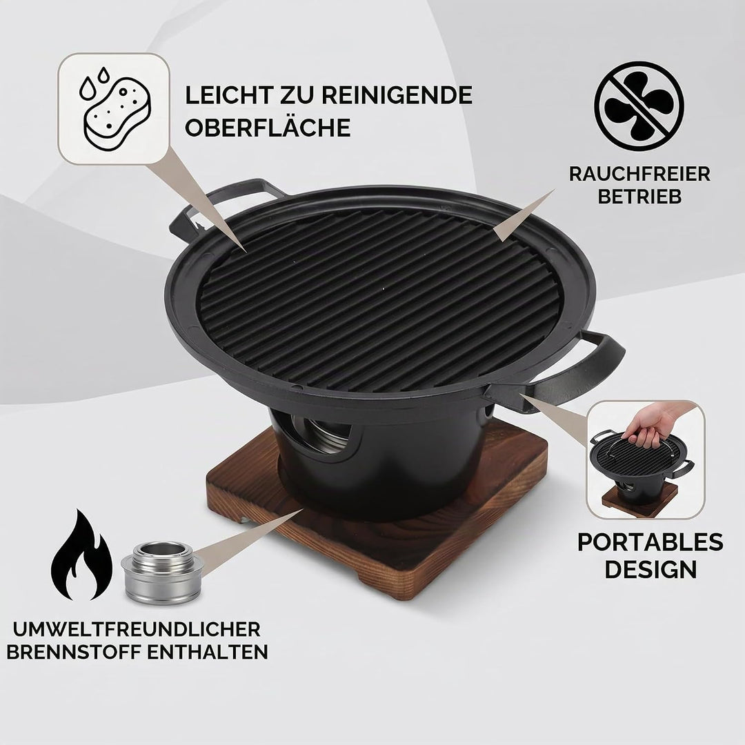 Hibachi Grill aus Gusseisen, Kleiner Tragbarer Rauchfreier Tischgrill, Japanischer Holzkohlegrill au