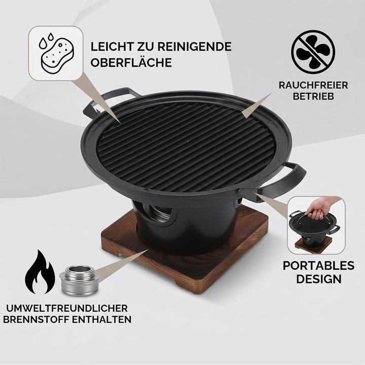 Hibachi Grill aus Gusseisen, Kleiner Tragbarer Rauchfreier Tischgrill, Japanischer Holzkohlegrill au