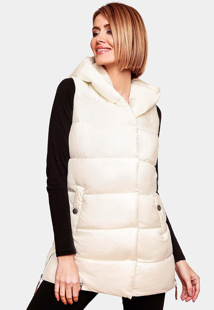 Navahoo warme Damen Winter Steppweste lang mit Kapuze Madilynaa XS-XXL S Offwhite, S Offwhite