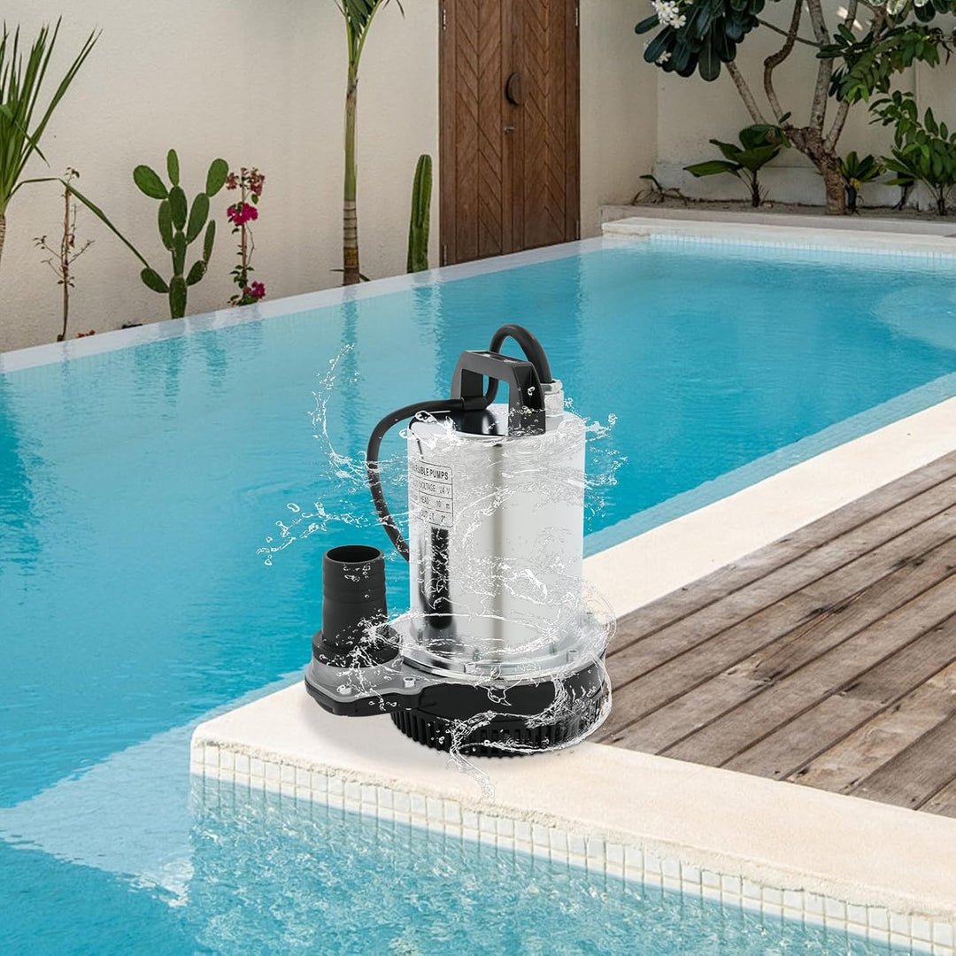 Tauchpumpe 24V 200W Edelstahl Schmutzwasserpumpe 100L/min 10m Förderhöhe 3000 U/min IP56 leise 20–30