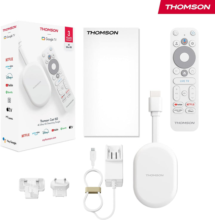 THOMSON Go Cast 150, Google TV, 4K UHD, Streaming Dongle, Sprachsteuerung, Voice Control, Google Cas