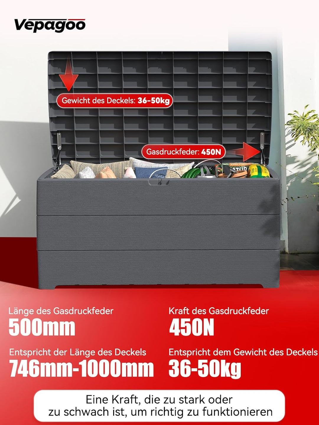 Vepagoo 500MM 450N/45KG Gasdruckdämpfer Gasdruckfeder, mit L-förmigen Gasfeder Haltern für Bootsabde