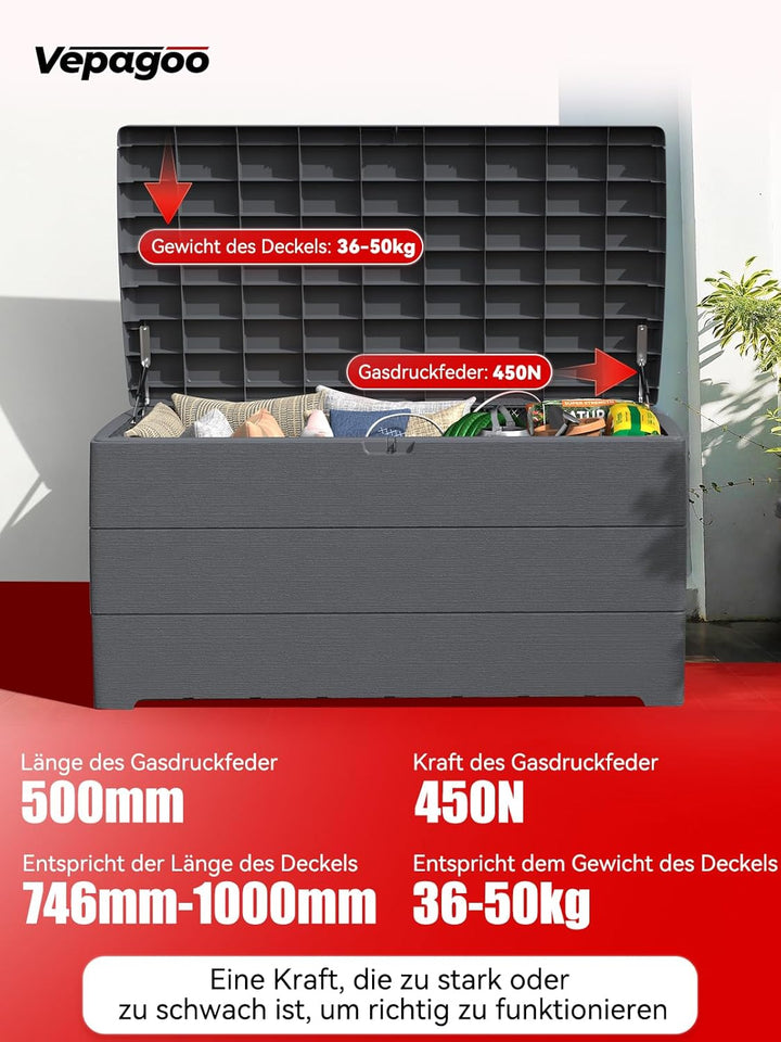 Vepagoo 500MM 450N/45KG Gasdruckdämpfer Gasdruckfeder, mit L-förmigen Gasfeder Haltern für Bootsabde