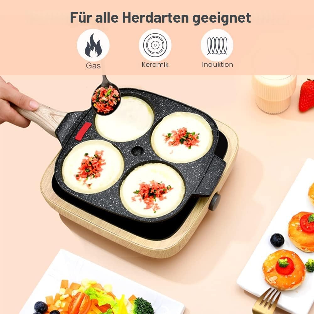 Bobikuke Spiegeleipfanne, Pancake Pfanne 4 Loch Augenpfanne Antihaft-Aluminium Pfanne für Frühstück